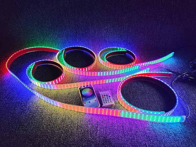 3PCS 4FT Quad Row Brightest Chasing Dream Color LED Light Strips for Making Polaris Slingshot Wheel Well Lights Car Truck Rear Hood Grille Bluetooth + Remote + Switch Control