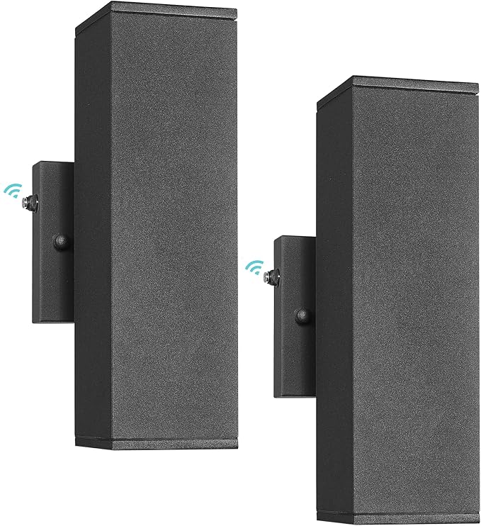 Ken & Ricky 2 Pack Dusk to Dawn Outdoor Lighting, Modern Exterior Lighting Fixtures, Aluminum Front Porch Light, Black Outdoor Wall Sconce with Glass Cover, KR3324-W-2PK-B