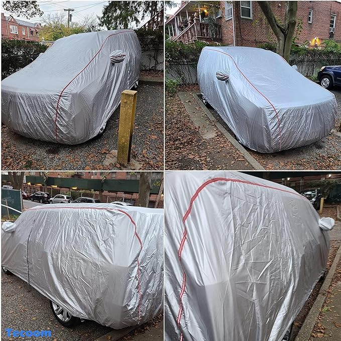 Tecoom Hard Shell Breathable Material Door Shape Zipper Design Waterproof UV-Proof Windproof Car Cover for All Weather Indoor Outdoor Fit 191-205 Inches SUV