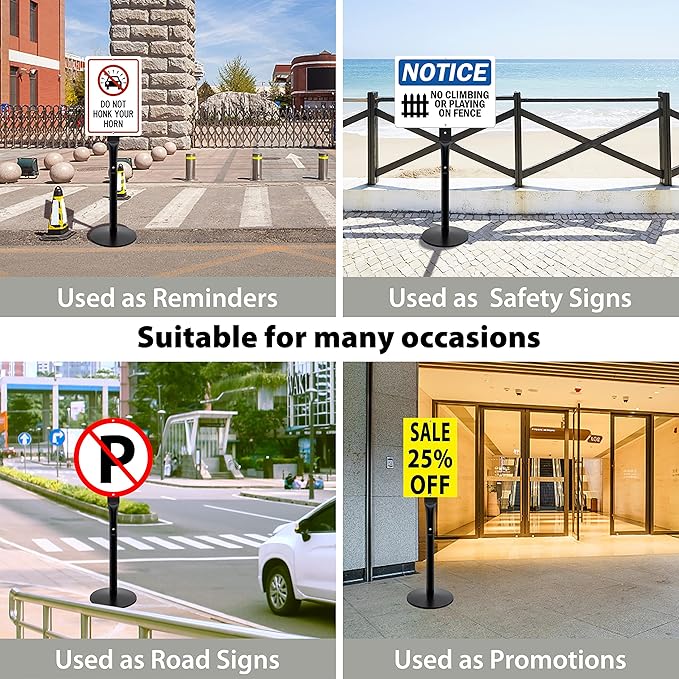 Heavy Duty Parking Sign Base Cast Iron 48" Parking Sign Post, Heavy Duty Cast Iron Sign Holder Base, Movable Sign Stand Suitable for Hanging Warning, Notice, Guiding Sign Display Stand (Black)