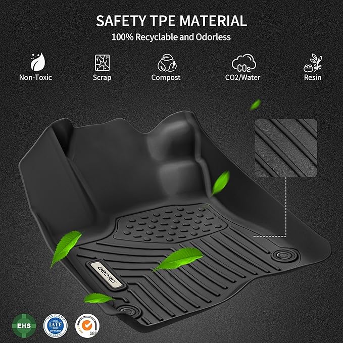 OEDRO Floor Mats Fit for 2018-2024 GMC Terrain & 2018-2024 Chevy Equinox, Unique Black TPE All-Weather Guard Includes 1st and 2nd Row Full Set Liners