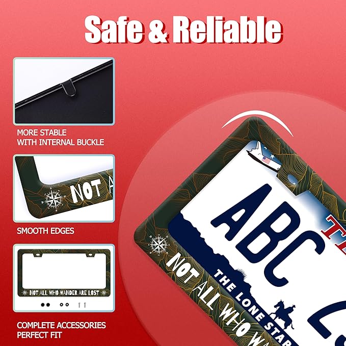 Not All Who Wander are Lost License Plate Frame Funny Golden Mountains License Plate Frames Stainless Steel Accessories Cars Decor with 2 Holes and Screws Fits Standard Us Ca Vehicles 12.2 X 6 Inch