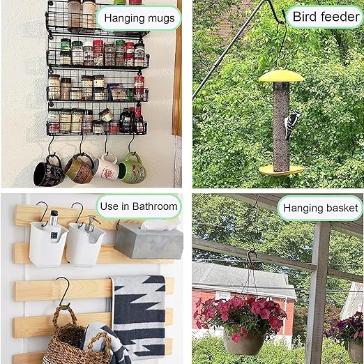 Nisoger 12 Pack 6 Inch Heavy Duty S Hooks, Large S Hooks for Hanging Plants, Vinyl Coated S Hooks Sturdy Non Slip Black S Hooks for Hanging Closet,Bird Feeders,Kitchen,Large Object,Garden Tools