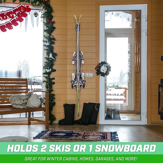 GoSports Wall Mounted Ski and Snowboard Storage Rack - 2 or 8 Ski Sizes
