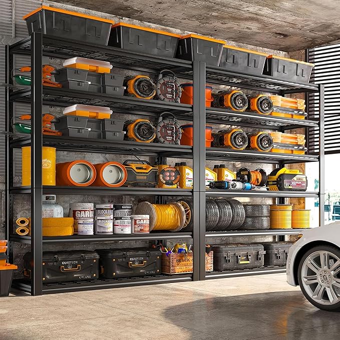 REIBII 3500LBS Garage Shelving, Adjustable Storage Shelves Heavy Duty, 6 Tier Heavy Duty Shelving, Metal Shelving Unit for Warehouse, Basement, Industrial, 55" W x 26" D x 84" H, Black, 2 Pack