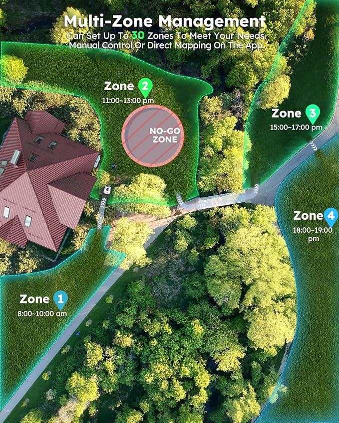 Robot Lawn Mower NO Wire - 0.5 Acre, Full Band RTK+4-Eye Vision Robotic Lawnmower, Automatic Mapping, 20 Multi-Zone Management, Accurate Obstacle Avoidance, Intelligent Anti-Theft, APP Control