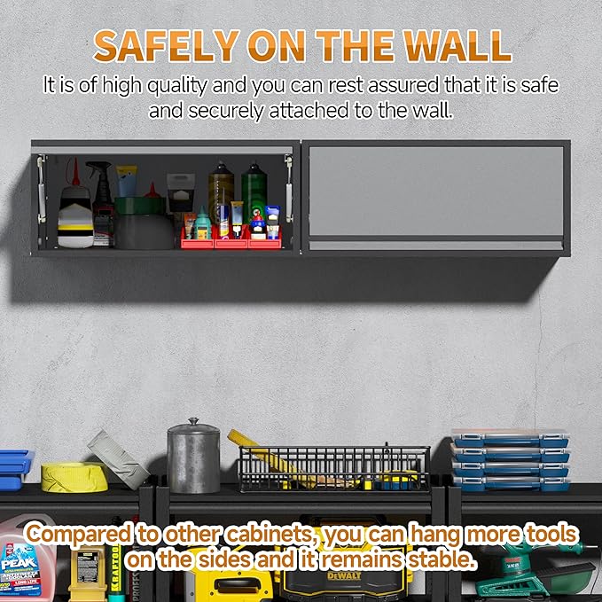 Metal Garage Wall Cabinet with Up-Flip Door,Wall-Mounted Steel Storage Cabinet, Float Tool Cabinet with Pegboard,Upper Cabinet for Kitchen,Garage,Workshop,Warehouse(13.8" H,Black&Gray)