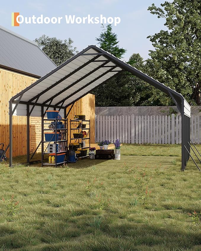 20'x20'x13' Metal Carport for 2 Cars, Heavy Duty Car Ports for Heavy Snow, Reinforced Frame, Tall Metal Car Ports for Bass Boats, Full-Sized Pickup Trucks, and Tractors, N.W. 800 Lbs