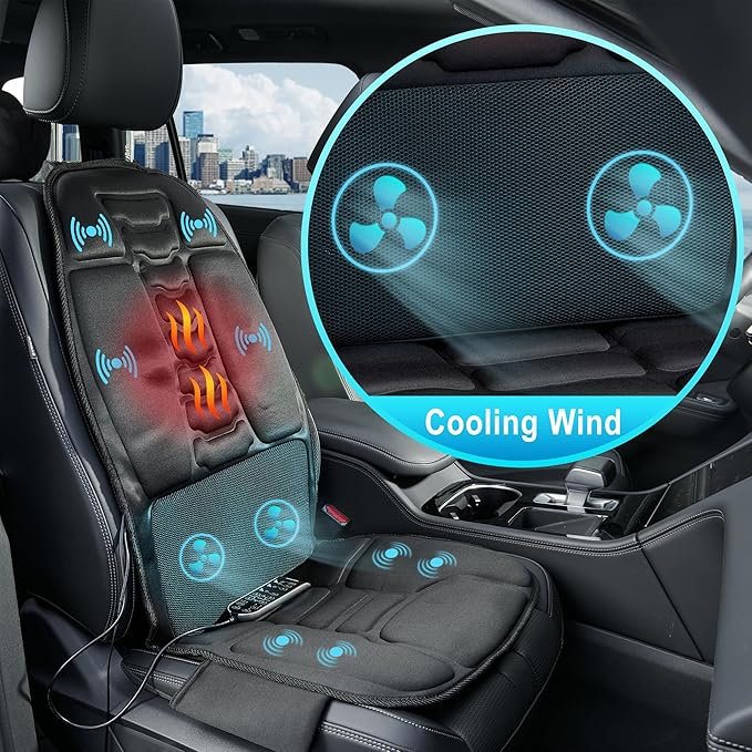 Massage Seat Cushion with Heat, Cooling Back Massager for Chair, Chair Massager for Full Body Massage, Deep Tissue Vibration Pad with 2 Adapters, Gifts for Dad Mom