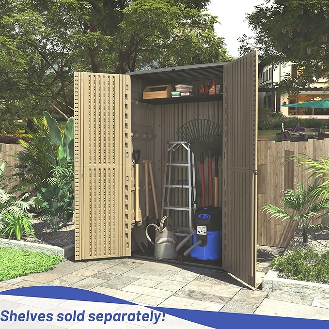 ADDOK Outdoor Storage Sheds Waterproof,Resin Outdoor Storage Cabinet Lockable, Double-Layer Storage Shed for Patios/Generator/Long-Handled Tools