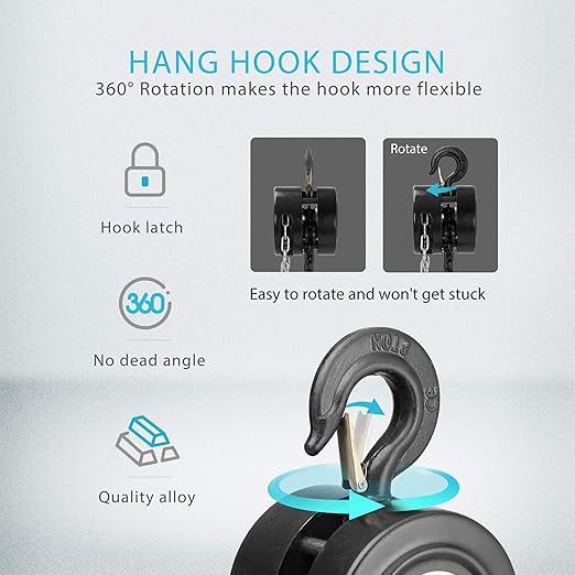 SPECSTAR Hand Chain Hoist 2 Ton 4400 Lbs Capacity 10 Feet with 2 Heavy Duty Hooks, Manual Chain Fall for Warehouse Building Automotive Machinery Black