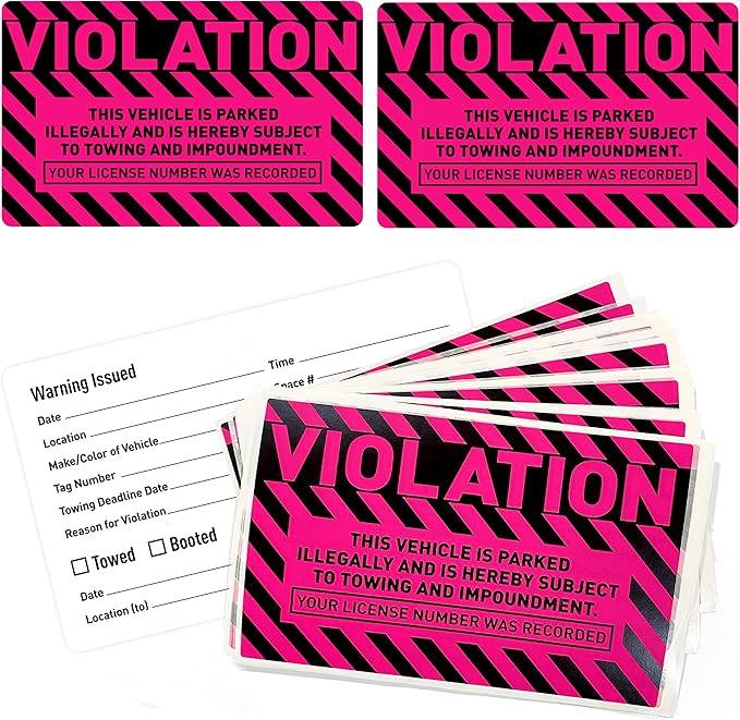 easykart labels 50 Parking Violation Stickers,5 x 8 inch “Violation - Vehicle Illegally Parked, Subject to Towing/Impoundment” Parking Violation Stickers with Permanent Adhesive, Fluorescent