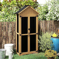 Outdoor Storage Cabinet with Shelf, Wood & Metal Storage Shed with Lockable Doors & Sloping Roof, Outdoor Cabinets Weatherproof for Patio Backyard, Garden Shed Tool Shed and Accessories, Brown