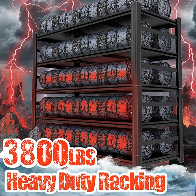 48" W Garage Shelving 3800Lbs Storage Shelves Heavy Duty 5 Tier Adjustable Metal Shelving Unit Garage Shelves for Basement, Warehouse, Commercial 48" W X 78" H X 18" D, Black