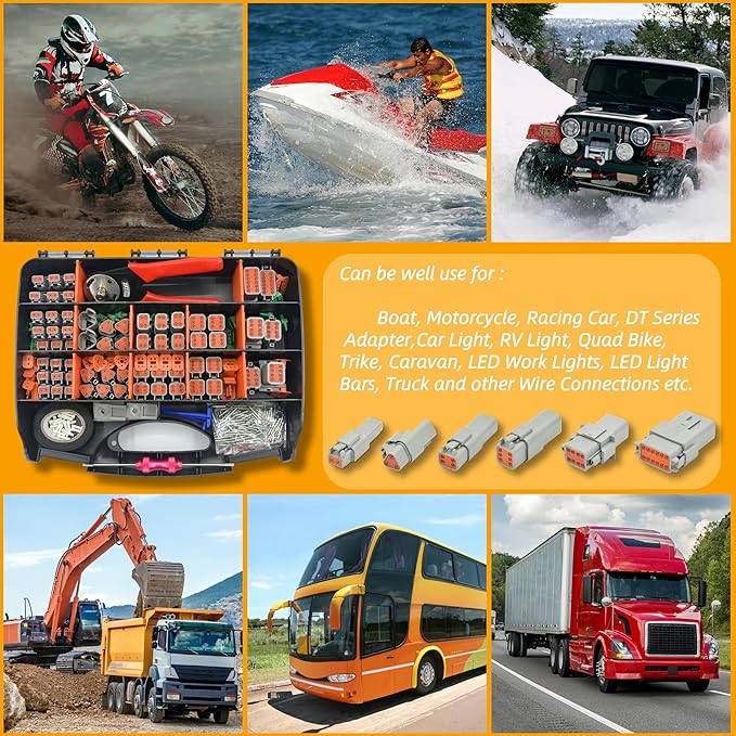 378 PCS DT Deutsch Series Waterproof Connector Kit, 2 3 4 6 8 12 Pin Connectors, Crimping Tool(12-20AWG) & DT Removal Tool, Size 16 Solid Terminal Contacts (14-20AWG) for Cars Motorcycle Boat