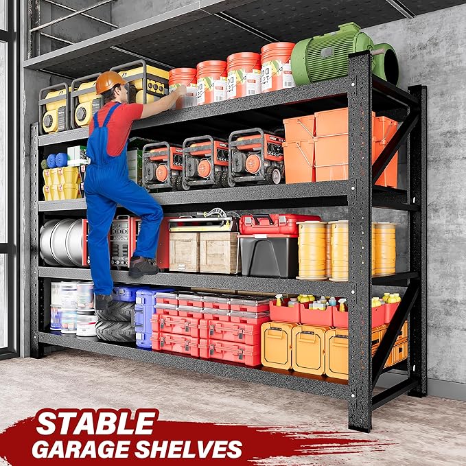 9000LBS Heavy Duty Garage Shelving Units,77" Wide & Deep Storage Shelves,Metal Garage Shelves,Large Storage Rack,Steel Shelf,Industrial Shelving for Shop,Warehouse,Basement,77" W x 24" D x 70" H