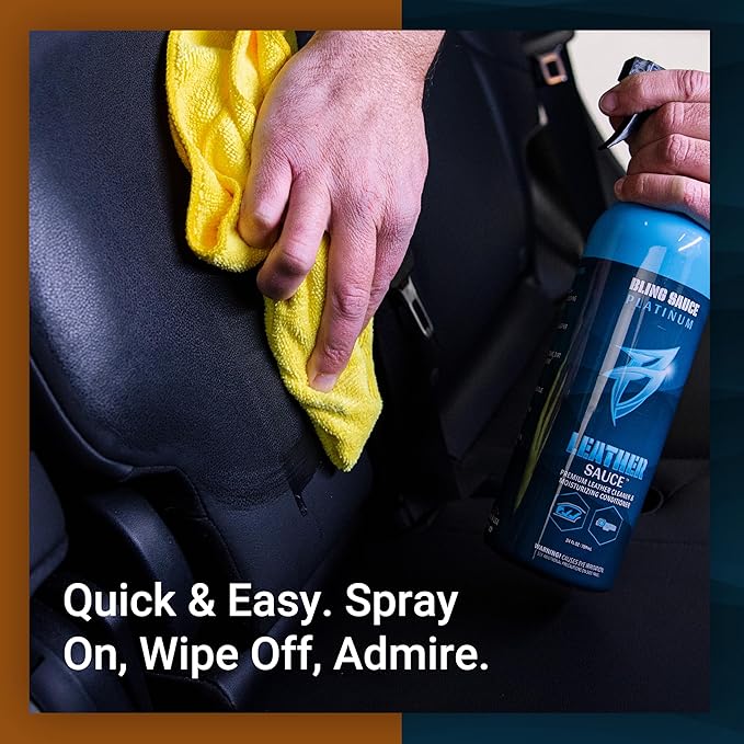 Bling Sauce Platinum: Leather Sauce, 2 in 1 Cleaner and Conditioner for Interior Leather Surfaces, Cars, Trucks, Motorcycles. Nourish Your Leather without the Greasy Look/Feel, Spray On-Wipe Off. 24oz
