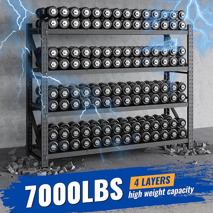 78.8" W Storage Shelves 7000lbs Garage Metal Shelving Heavy Duty Garage Shelves Adjustable Storage Shelves for Industrial, Factory, (78.8" W X 24" D X 78.8" H)