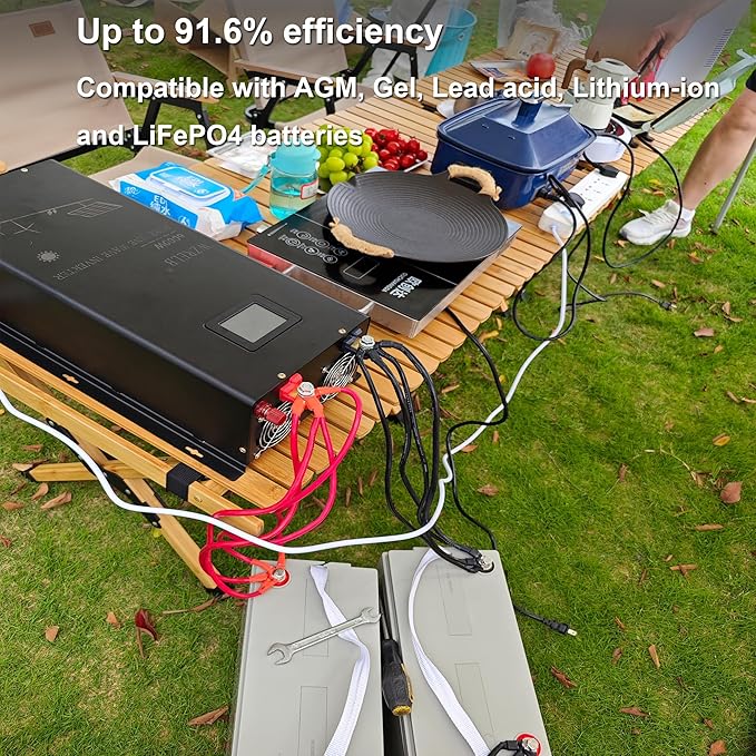 WZRELB 8000W 24V Pure Sine Wave Inverter,24 Volt DC to AC 120V 240V Split Phase Power Inverter,2*AC Hardwire Terminal,16KW Surge,High Efficiency up to 91.6% with LCD Display