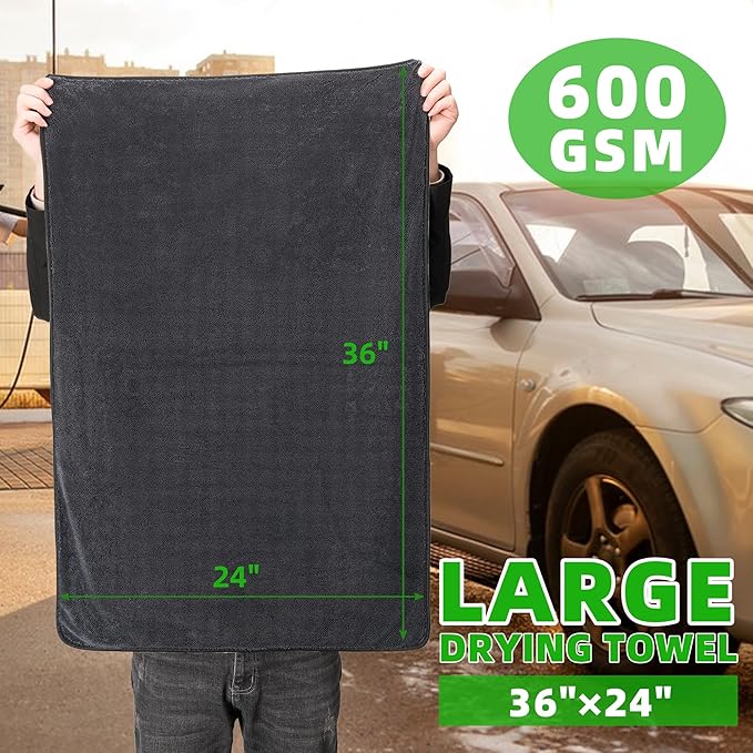 CADONO Large Microfiber Car Drying Towel, Ultra Absorbent Microfiber Cleaning Cloth for Cars, No Streaks, Scratches, or Water Spots (36"x 24")