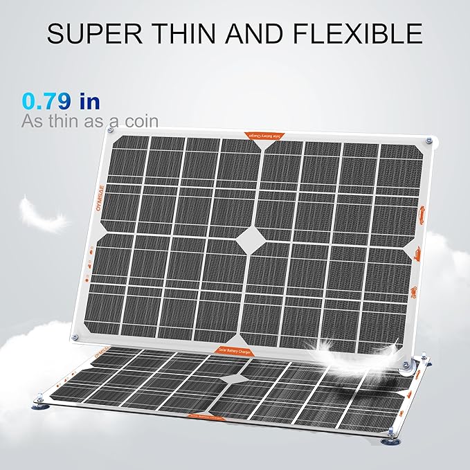 OYMSAE 20W 12V Solar Panel Battery Charger Portable Waterproof Power Trickle Battery Charger & Maintainer for Car Boat Automotive RV with Cigarette Lighter Plug & Wiring Clip