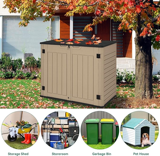 YITAHOME Outdoor Resin Storage Sheds, 39 in Height Lockable Waterproof Horizontal Shed w/o Shelf, Easy to Assemble Shed Storage for Garden Tools, Brown