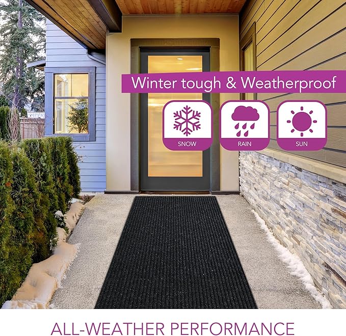 iCustomRug Spartan Weather Warrior Duty Indoor/Outdoor Utility Ribbed in 3ft,4ft,6ft Widths 70 Custom Sizes with Natural Non-Slip Rubber Backing 4'X34' in Black