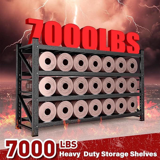 7000LBS Heavy Duty Garage Shelving Units,79" Wide & Deep Storage Shelves,Black Metal Garage Shelves,Large Storage Rack,Steel Shelf,Industrial Shelving for Shop,Warehouse,Basement,79" W x 24" D x 79" H