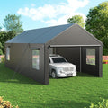 Carport, 13x25 FT Heavy Duty Car Port with Side-Opening Door & Roll-Up Windows, Outdoor Portable Garage Reinforced Four-Hole Base for Car, Truck, Boat, Motorcycle