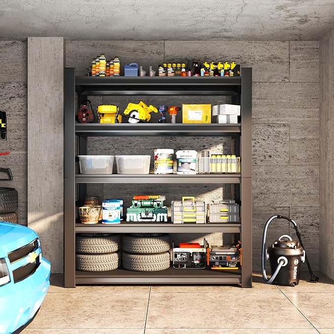 Heavy Duty Garage Shelving, 87" H x 47.2" W x 23.6" D, 3000 lbs Load Capacity, Sturdy Steel Metal Shelves for Storage, Industrial Black 5-Tier Shelving Rack for Garage, Basement, and Workshop