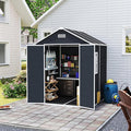 MyVoice 6x6 FT Outdoor Resin Storage Shed with HD Window, Rustproof Waterproof Garden Tool Shed, 12mm Thickened PP Panels, Large Capacity Outdoor Utility House for Backyard Patio (with Floor)