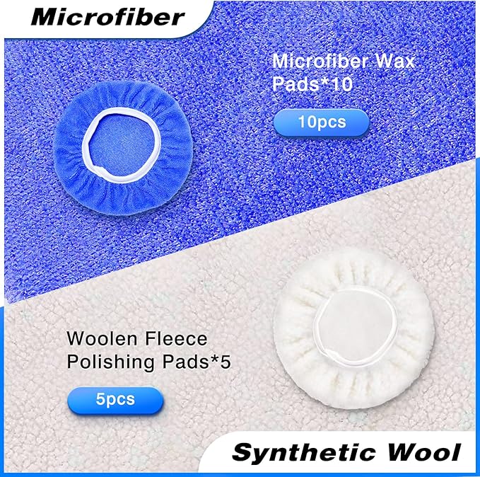 9 to 10 Inch Car Polisher Pad Bonnet, 15Pcs Car Polishing Bonnet Buffing Pads, 10*Microfiber+5*Woollen
