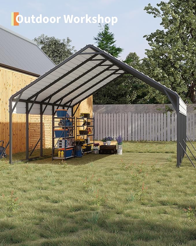 20'x25'x13' Metal Carport for 2 Cars, Heavy Duty Car Ports for Heavy Snow, Reinforced Frame, Tall Metal Car Ports for Bass Boats, Full-Sized Pickup Trucks, and Tractors, N.W. 980 Lbs