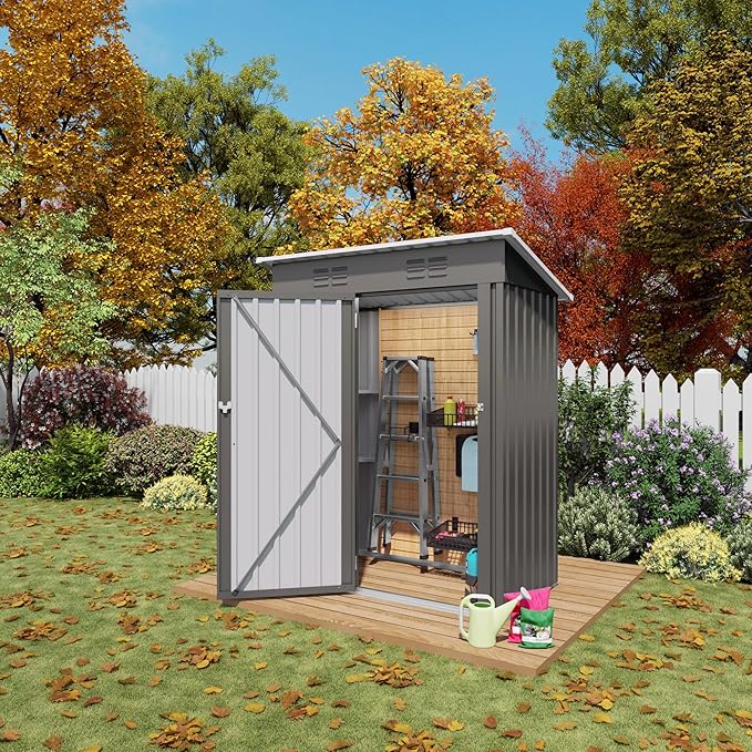 ARMSET 5x3 FT Metal Outdoor Storage Shed for Patio & Balcony - Waterproof Small Shed for Garden Storage, Lockable Vertical Tool Shed Cabinet for Backyard, Bike Parts & Everyday Sundries