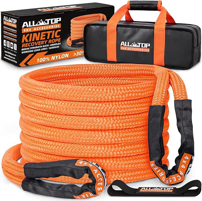 ALL-TOP Kinetic Recovery Rope, 48000Lbs, 1in x 30ft, Heavy Duty 30+% Elasticity, 16000Lbs Work Load Limit for 4x4 Offroad Vehicle