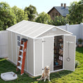 UDPATIO Outdoor Storage Shed 8 x 10 FT, Resin Garden Sheds with Floor Plastic Patio Outdoor Storage with Lockable Door for Tool, Bike, Garbage Sandstone