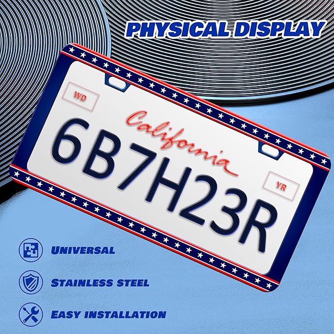 American Flag License Plate Frame United States Flag License Plate Frames Personalise Stainless Steel Funny Design Compatible with Standard License Plate Holder for USA Canada 6 X 12 Inch with Screws