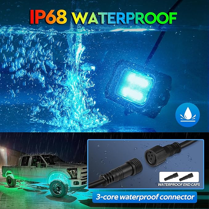 MICTUNING C2 MAX RGB+IC Chasing Color Rock Lights - 10 Pods Underglow Lighting Kit, Dynamic Lighting Modes, Extensible Up to 24 Pods with Stable APP Control, IP68 Waterproof, DIY Effect