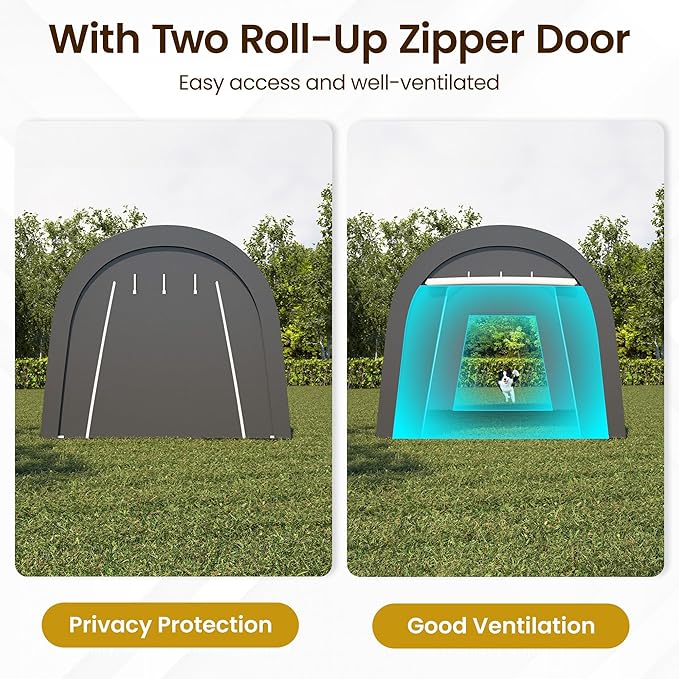 Kiss the Water Carport, Round Portable Garage, Steel Heavy Duty Carport with Ground Stakes, Tensioner and 2 Roll Up Windows PE Fabric Car Port, Garage, Storage Shed, Tent for Storage, SUV (10x20 Ft)