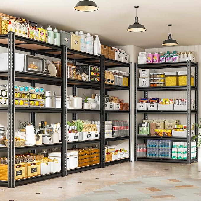 REIBII 2020LBS Storage Shelves 5 Tier Garage Shelving Heavy Duty, Adjustable Metal Shelving Unit, Garage Shelves for Basement, Warehouse, Pantry, 72" H x 35.55" W x 16" D, Black, 4 Pack