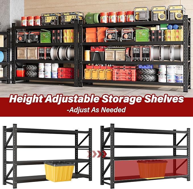 48" Wide Heavy Duty Garage Shelving Units,3000LBS 24 Deep Storage Shelves,Metal Garage Shelves,Large Storage Rack,Steel Shelf,Industrial Shelving for Shop,Warehouse,Basement,48" W x 24" D x 70" H