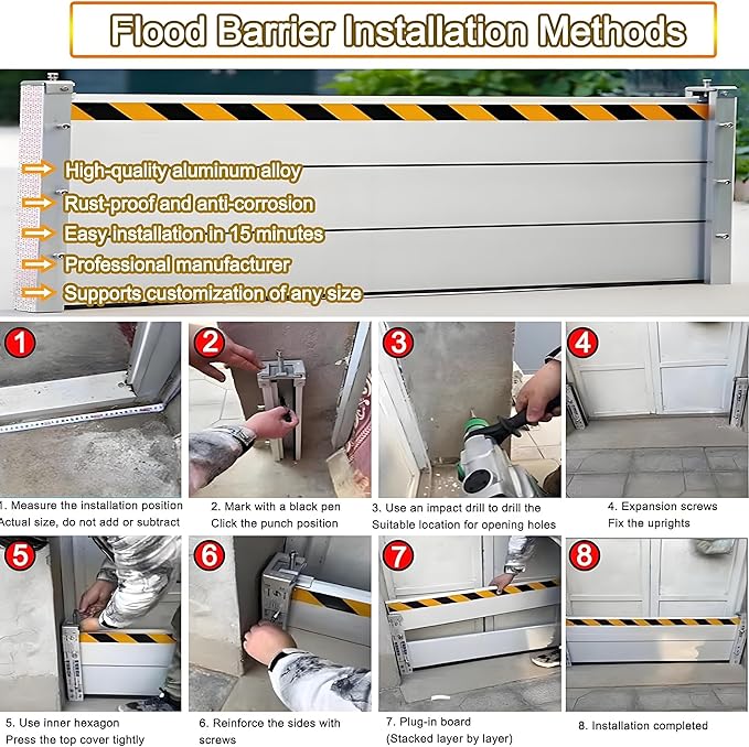 Flood Barriers for Home Exterior,Aluminum Alloy Outdoor Garage Doors Water Barriers for Flooding(H47.2Inch,L4.5FT)