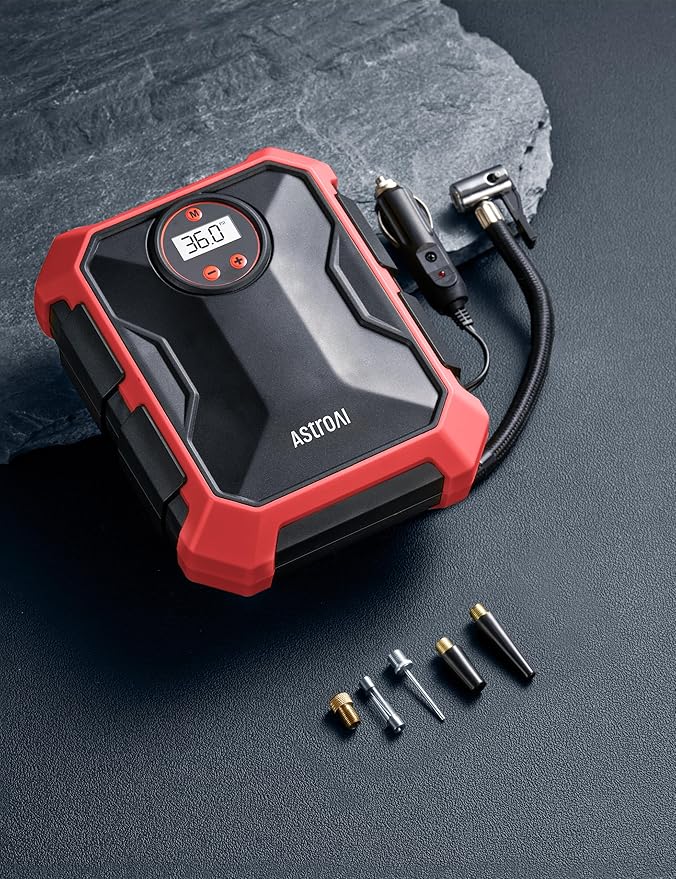 AstroAI Portable Air Compressor and Tire Inflator - 12V DC Auto Accessory with LED Light and Digital Display - 100PSI for Car, Bicycle and Other Tires