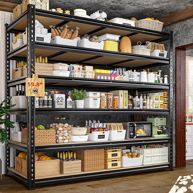 83.8" H Garage Shelving 59.8" W Metal Shelving 3000LBS Storage Shelves Heavy Duty Garage Shelves Adjustable Metal Shelf for Basement Warehouse Pantry 59.8" W x 24" D x 83.8" H