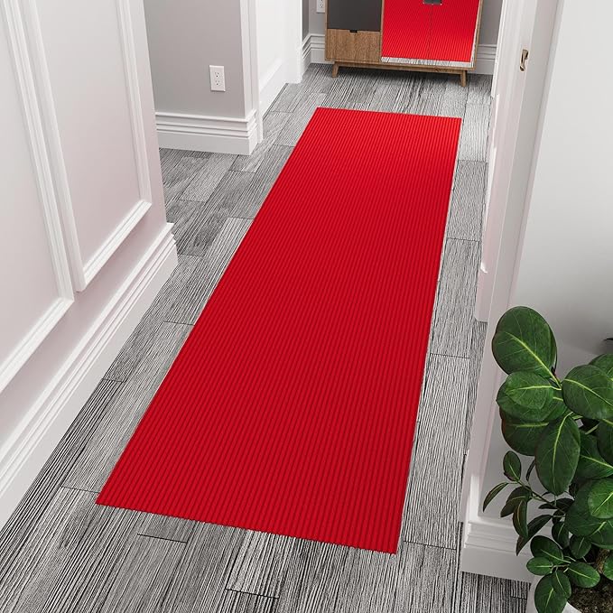 Ottomanson 2'7" x 5' Mud Mat Area Rug Scraper Carpet - Non-Slip, Dirt Trapping for Indoor & Outdoor Use - Ideal for Entryway, Garage, Kitchen, Patio & High-Traffic Areas, Red