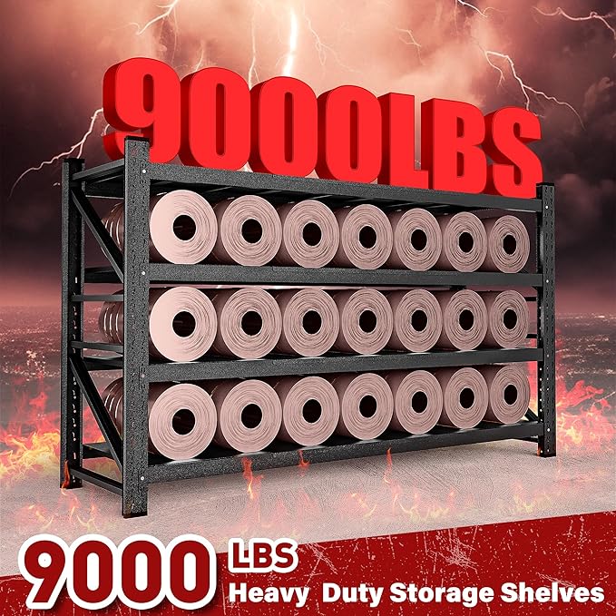 9000LBS Heavy Duty Garage Shelving Units,77" Wide & Deep Storage Shelves,Metal Garage Shelves,Large Storage Rack,Steel Shelf,Industrial Shelving for Shop,Warehouse,Basement,77" W x 24" D x 70" H
