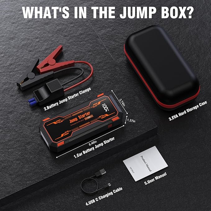 Car Jump Starter 6000A Car Battery Jump Starter Portable,12V Battery Jumper Starter Portable(10.0L Gas/8.0L Diesel),LCD Display Jump Box Jump Starter Battery Pack with Jumper Cable&Flashlight-Orange