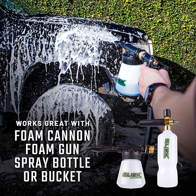 Slick Products Wash & Wax Extra Thick Foaming Cleaning Solution Motorcycle, Truck, Trailer, Boat, Car Wash Soap - Works With Foam Cannon, Foam Gun, Sprayers, Buckets, 128 oz., Tropical Scent
