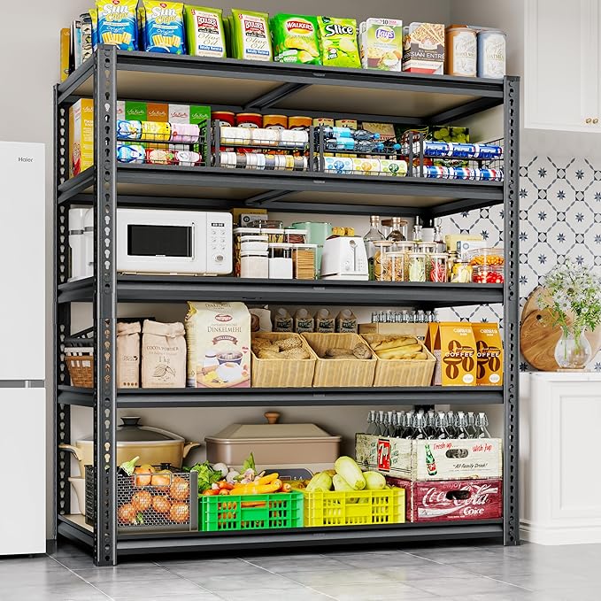 72"H Storage Shelves heavy duty, 2200LBS Garage Shelving, 5 Tier Metal Shelving Unit Adjustable Garage Shelves Utility Rack Shelf for Storage Warehouse Pantry Closet,40" W × 20" D × 72" H, Black, 2PCS
