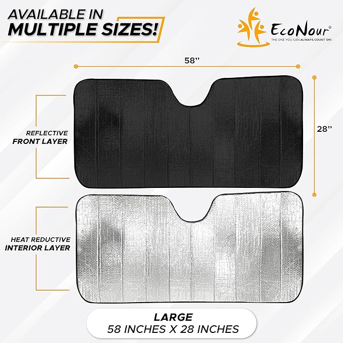 EcoNour Accordion Car Windshield Sun Shade | Car Sun Visor to Protect Harmful UV Rays | Foldable Automotive Windshield Sunshades | Window Sun Blocker to Keep Your Vehicle Cool & Comfort - 58" x 28"